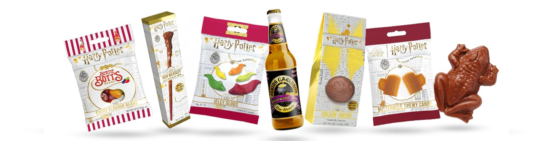 Latające Słodycze Harry Potter: fasolki Bertie Botts, różdżka, Jelly Slugs, piwo bezalkoholowe, kula, żaba Harry Potter